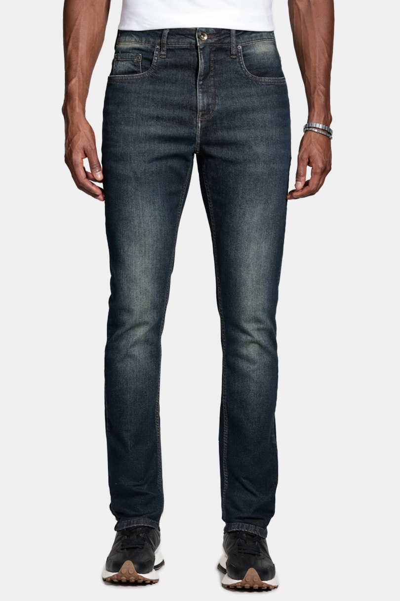 Calça Jeans Slim Com Bolsos Azul Escuro