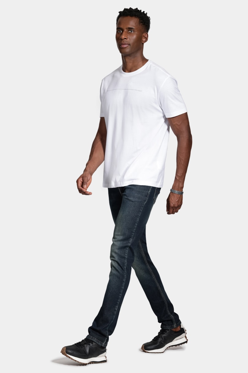 Calça Jeans Slim Com Bolsos Azul Escuro