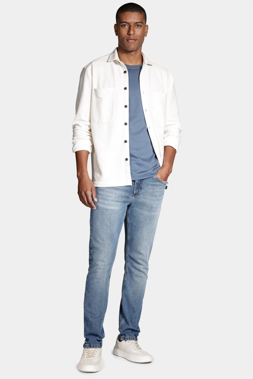 Calça Jeans Slim Estonado Médio Azul Médio