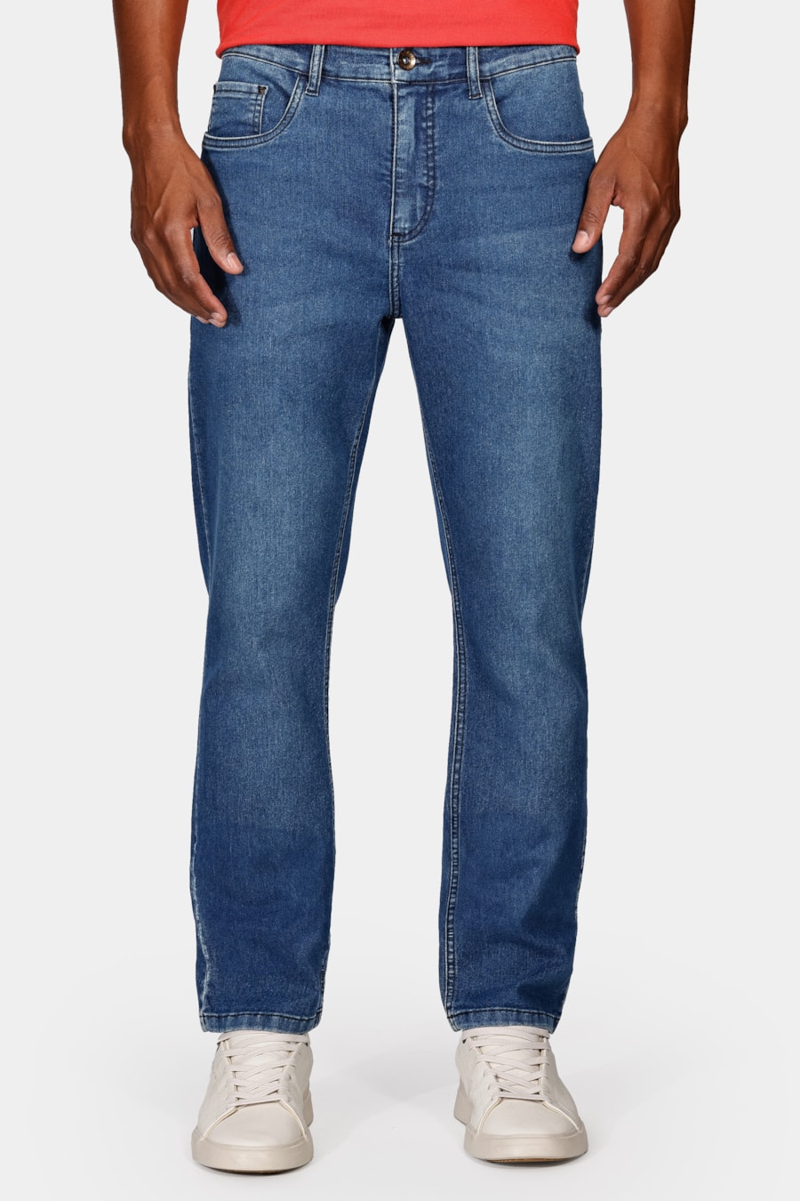 Calça Jeans Slim Média Vintage Azul Médio — foto 1 de 5