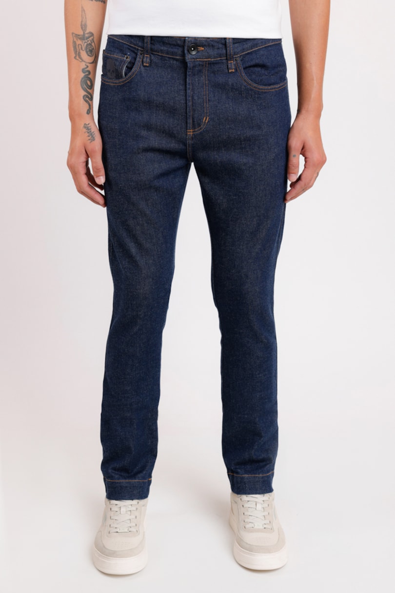 Calça Jeans Slim Raw Colab Alexandre Herchcovitch Azul Escuro
