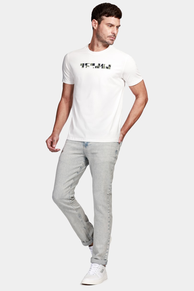 Calça Jeans Slim Vintage Delave Azul Claro