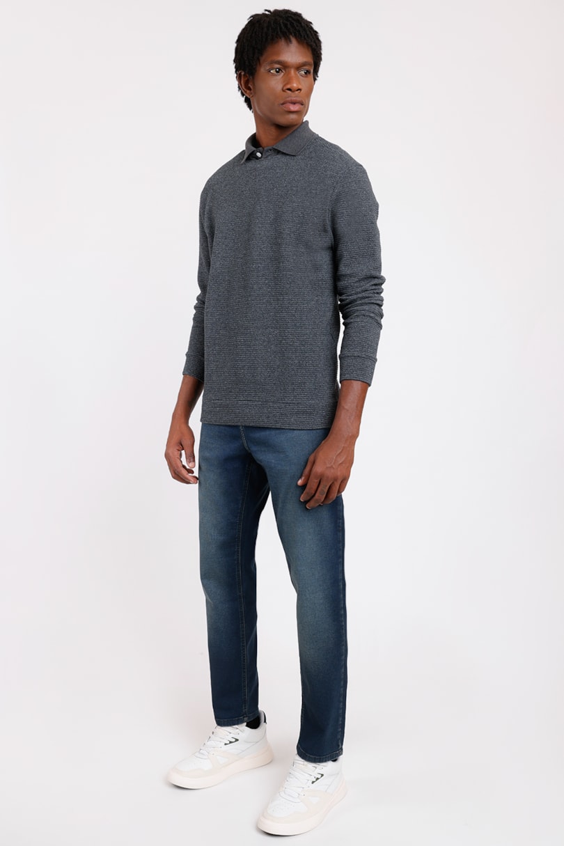 Calça Jeans Trapézio Comfort Vintage Azul Médio