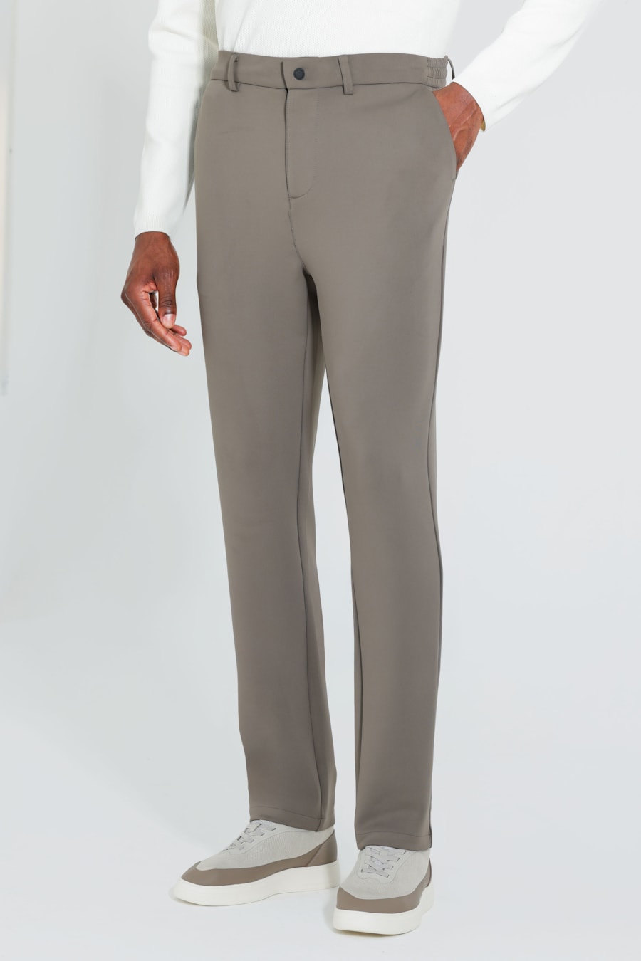 Calça Scuba Super Slim Elástico Lateral Cáqui — foto 1 de 6