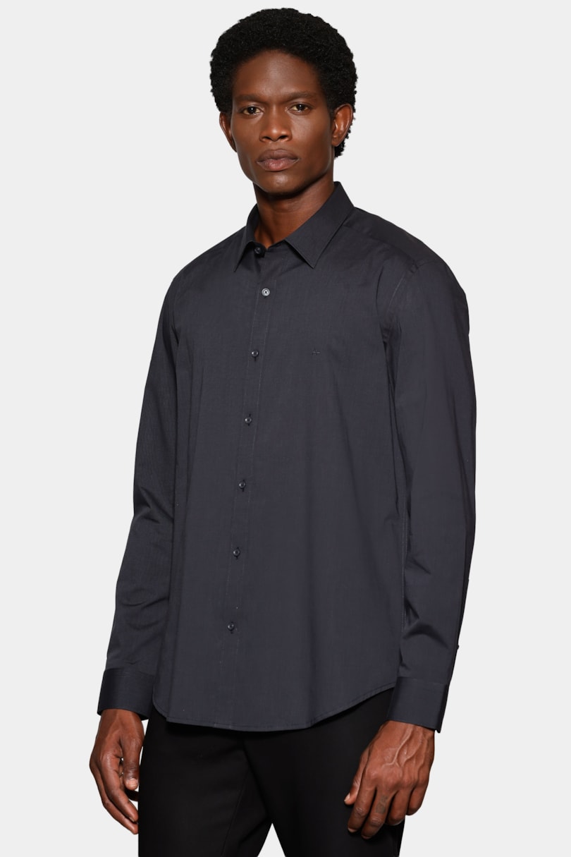 Camisa Algodão Regular Manga Longa Chumbo