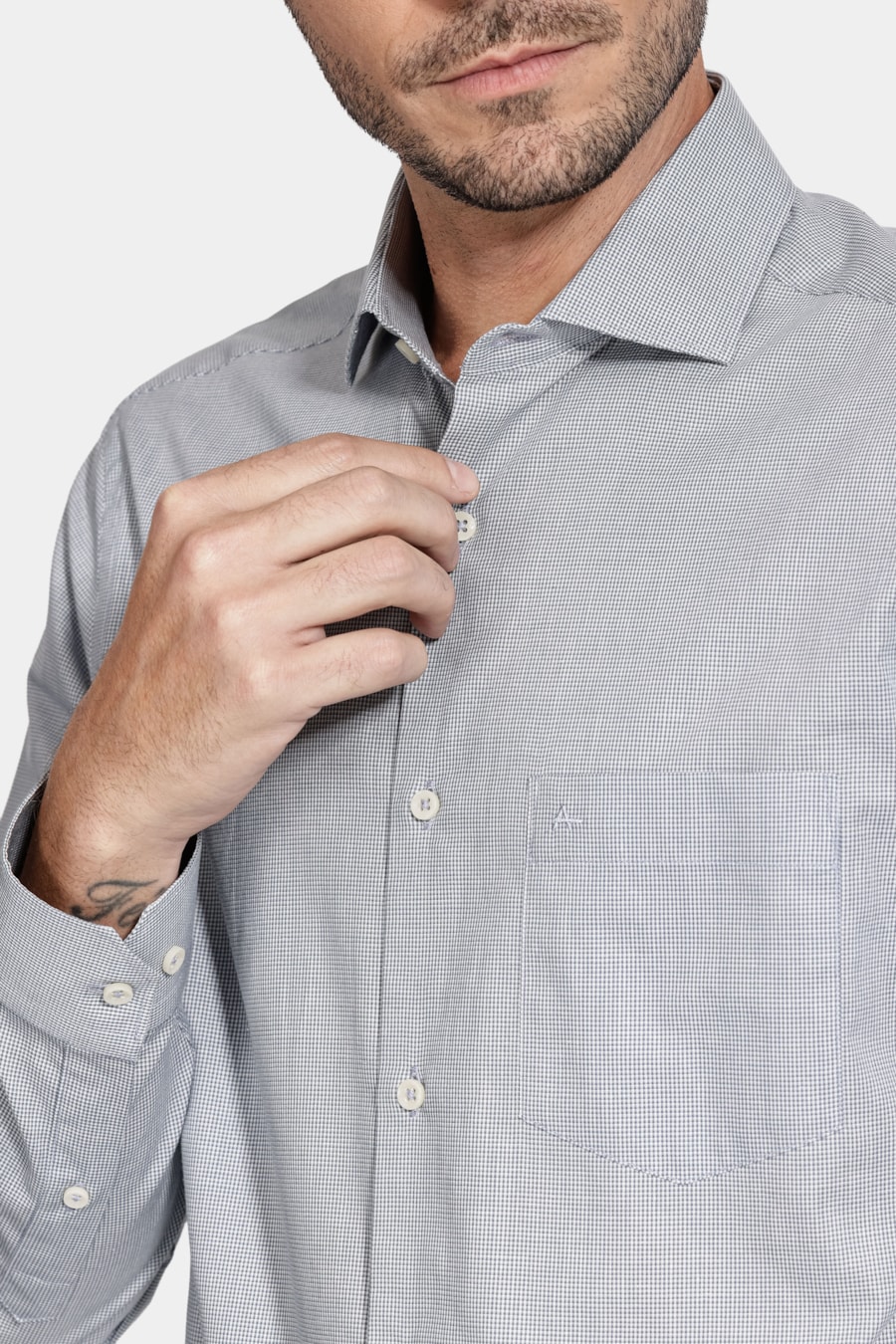 Camisa Algodão Regular Manga Longa Xadrez Azul C/Branco — foto 3 de 6