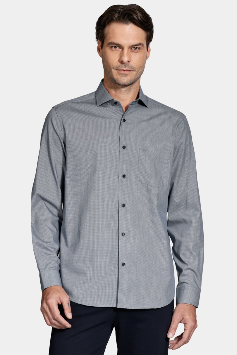 Camisa Algodão Regular Manga Longa Xadrez Marinho/Azul Claro