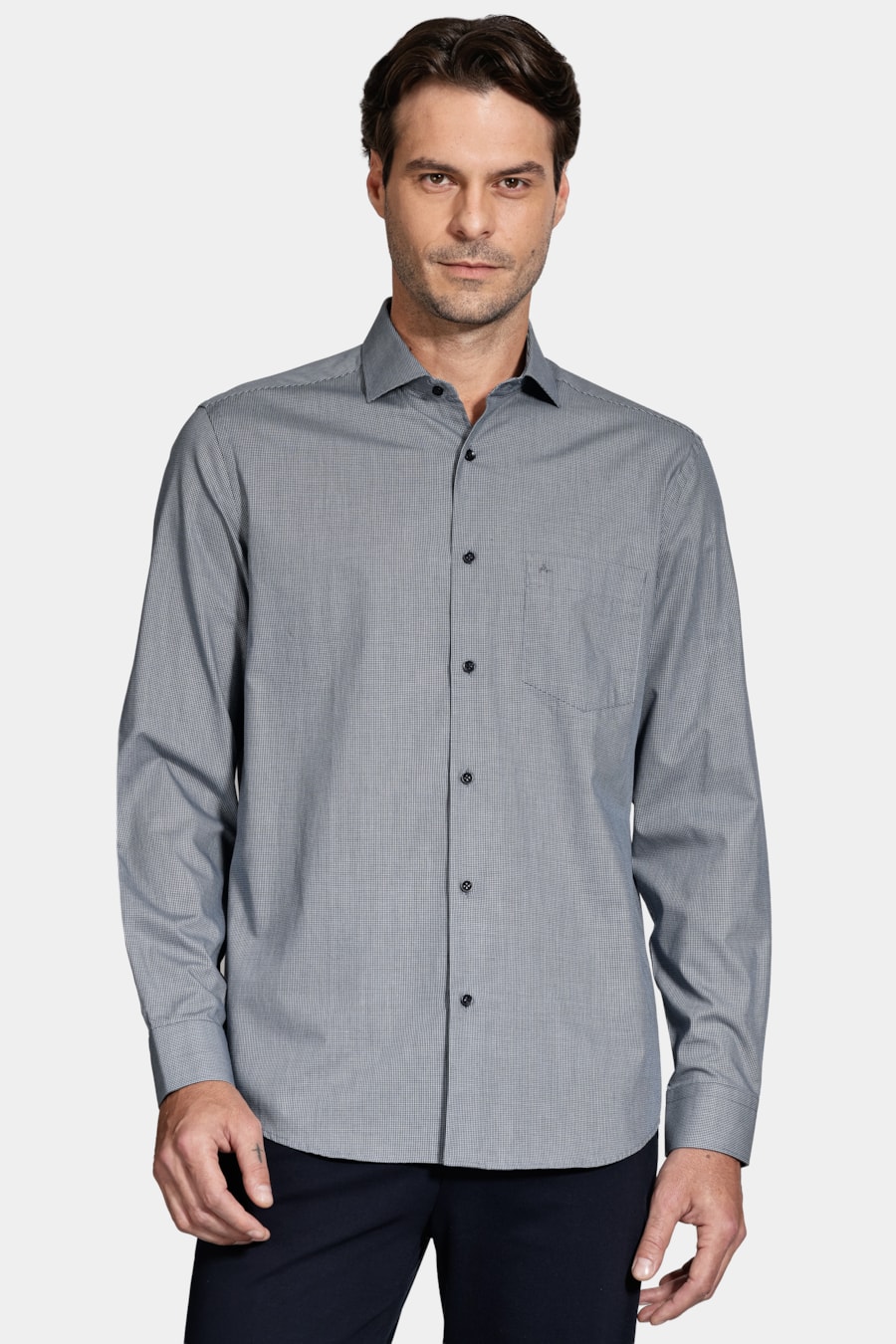 Camisa Algodão Regular Manga Longa Xadrez Marinho/Azul Claro — foto 1 de 7