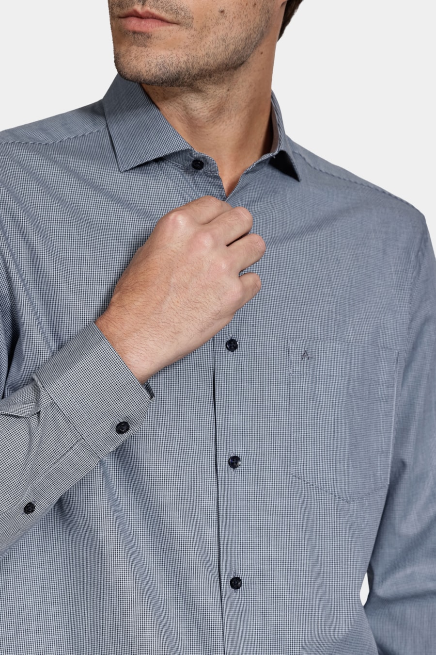 Camisa Algodão Regular Manga Longa Xadrez Marinho/Azul Claro — foto 3 de 7