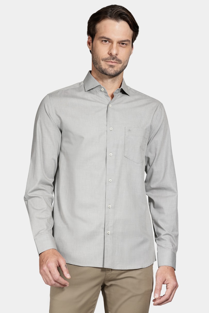 Camisa Algodão Regular Manga Longa Xadrez Verde C/ Branco
