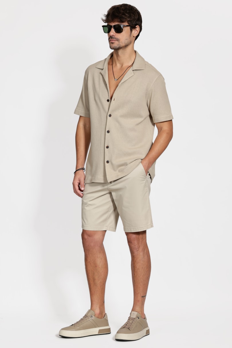 Camisa Bowling Piquet Tricot Areia