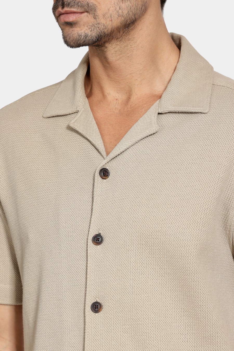 Camisa Bowling Piquet Tricot Areia — foto 3 de 6