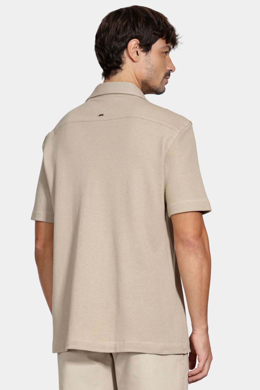 Camisa Bowling Piquet Tricot Areia — foto 4 de 6