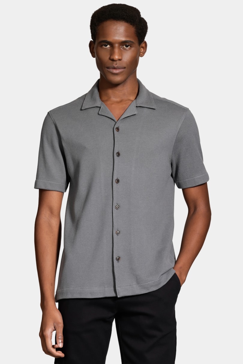 Camisa Bowling Piquet Tricot Cinza