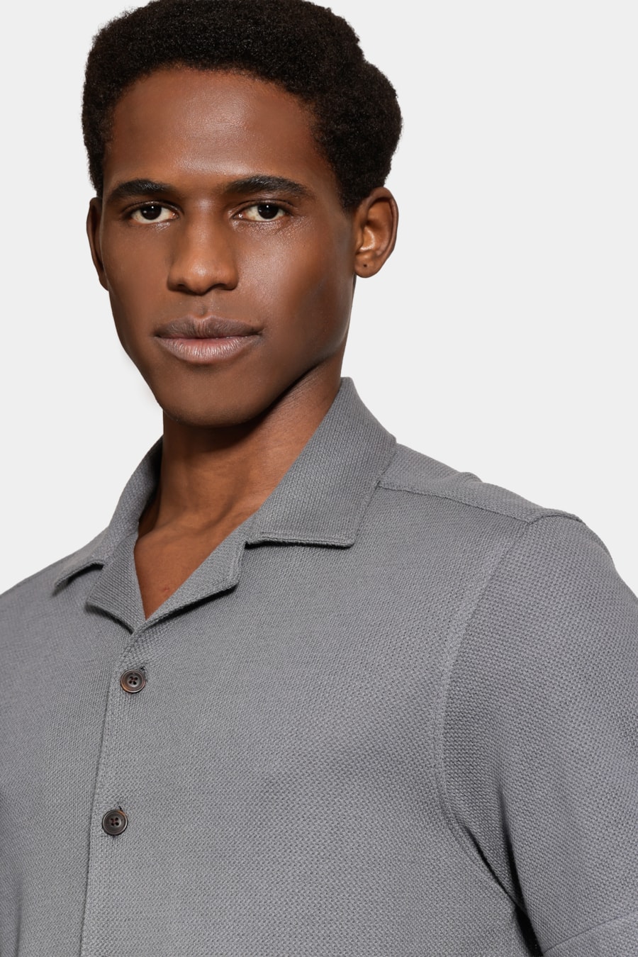 Camisa Bowling Piquet Tricot Cinza — foto 3 de 6