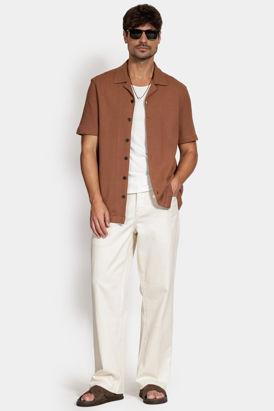 Camisa Bowling Piquet Tricot Conhaque — foto 2 de 6