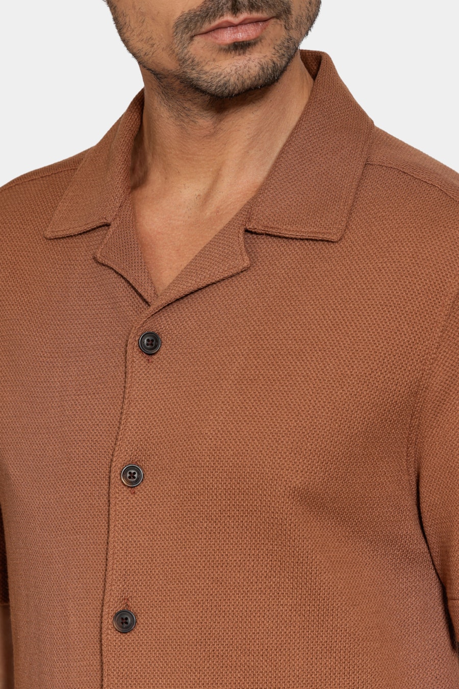 Camisa Bowling Piquet Tricot Conhaque — foto 3 de 6