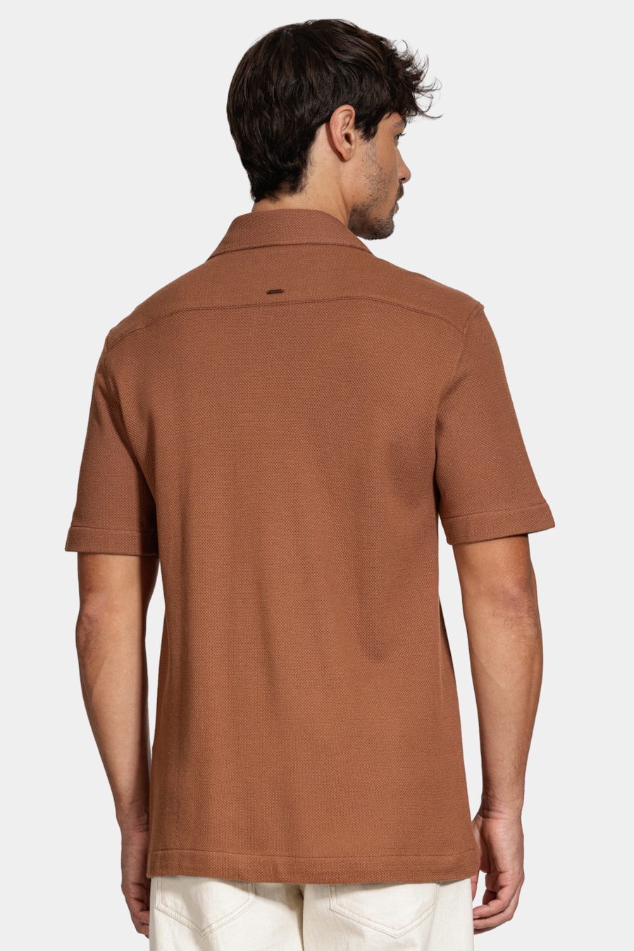 Camisa Bowling Piquet Tricot Conhaque — foto 4 de 6