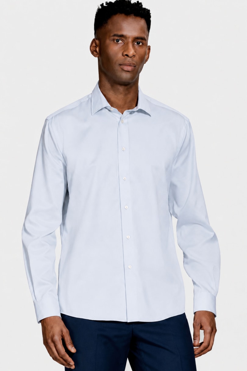 Camisa de Algodão Color Fix Manga Longa Azul Claro