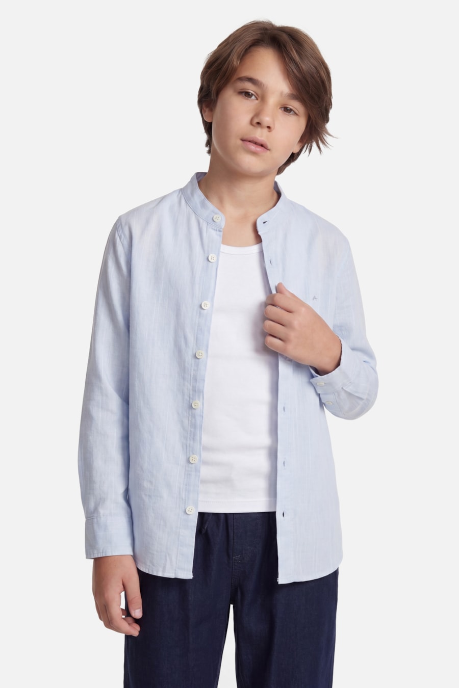 Camisa Flamê Manga Longa Infantil Gola Padre Azul Bebe — foto 1 de 5