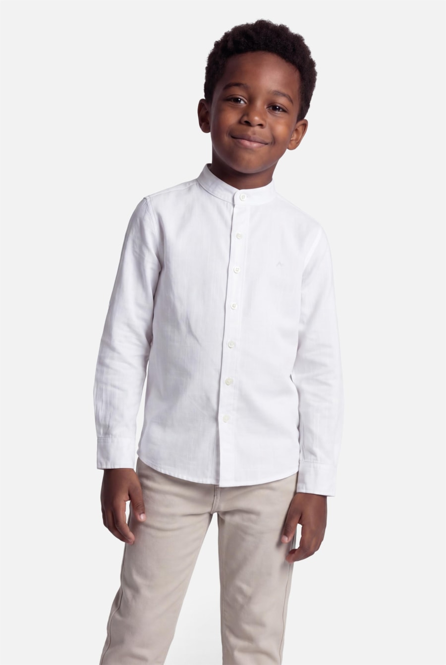 Camisa Flamê Manga Longa Infantil Gola Padre Branco — foto 1 de 5