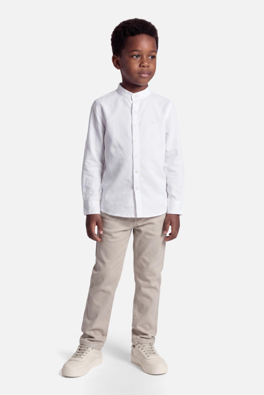 Camisa Flamê Manga Longa Infantil Gola Padre Branco — foto 2 de 5