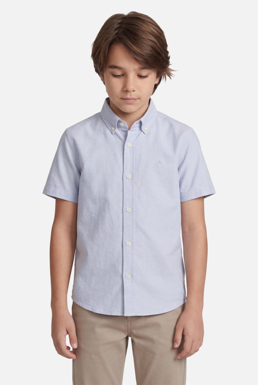 Camisa Infantil Oxford Planalto Button Down Azul Celeste - Não Ativar Mostruário — foto 1 de 5