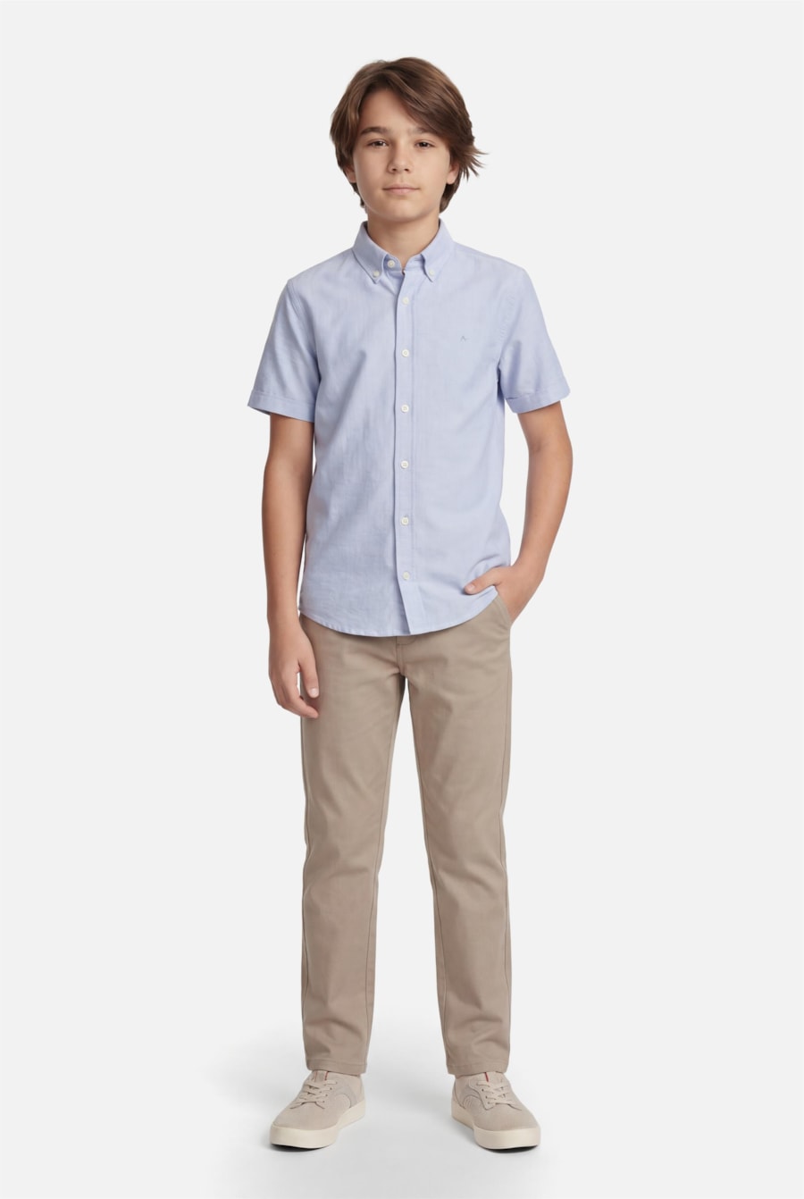 Camisa Infantil Oxford Planalto Button Down Azul Celeste - Não Ativar Mostruário — foto 2 de 5