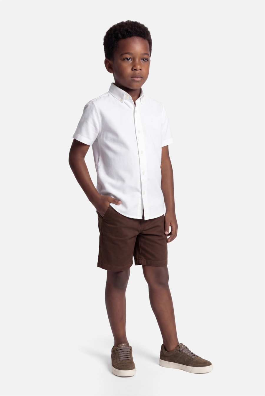 Camisa Infantil Oxford Planalto Button Down Branco - Não Ativar Mostruário — foto 2 de 4