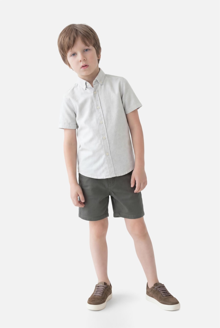 Camisa Infantil Oxford Planalto Button Down Verde Claro - Não Ativar Mostruário — foto 2 de 4