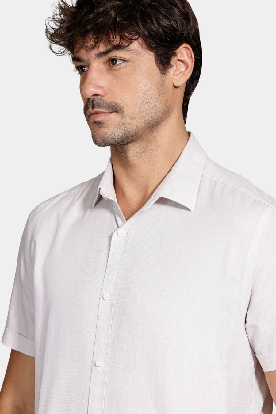 Camisa Manga Curta Algodão Modal Areia — foto 3 de 6