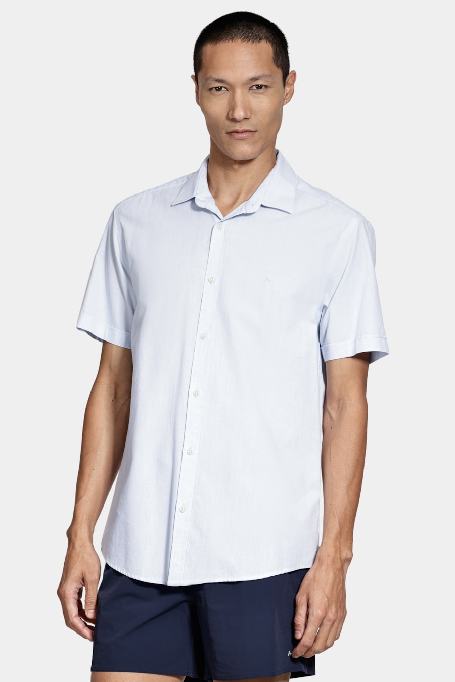 Camisa Manga Curta Algodão Modal Azul Claro — foto 1 de 6