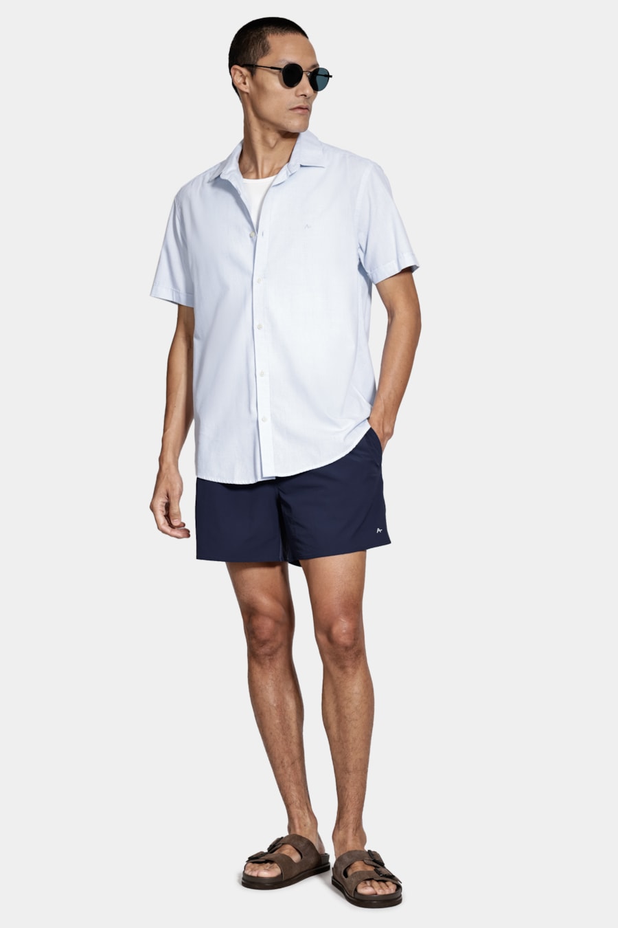 Camisa Manga Curta Algodão Modal Azul Claro — foto 2 de 6