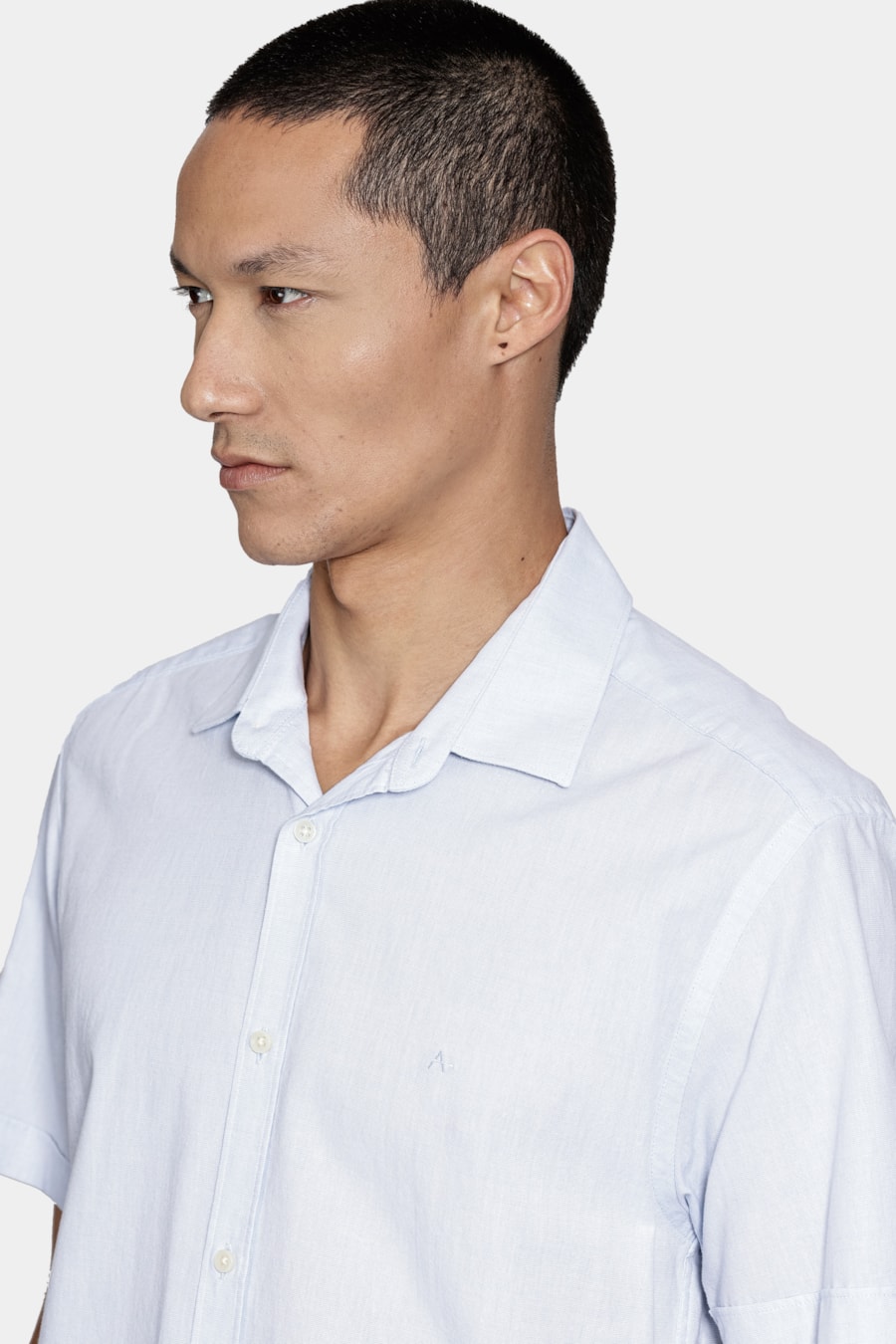 Camisa Manga Curta Algodão Modal Azul Claro — foto 3 de 6