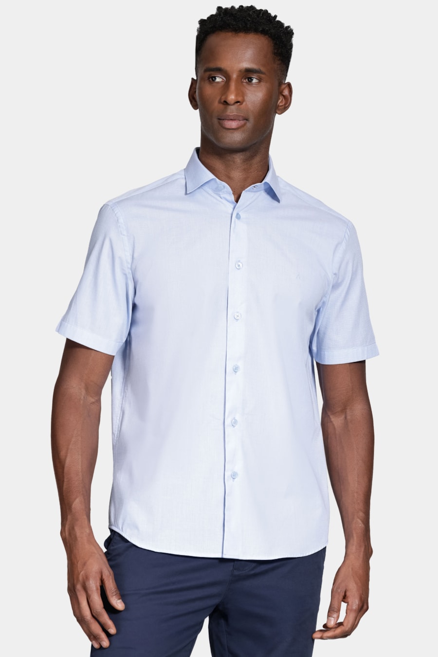 Camisa Manga Curta Algodão Regular Azul Claro — foto 1 de 6