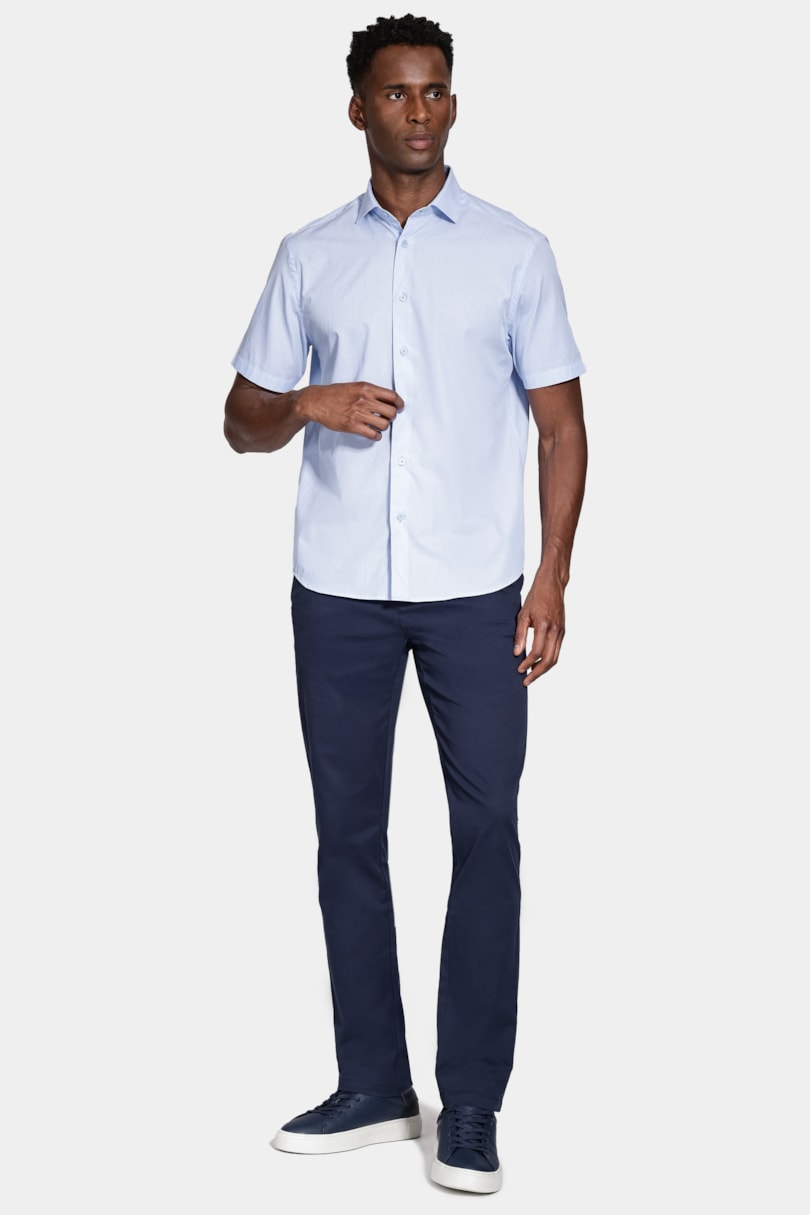 Camisa Manga Curta Algodão Regular Azul Claro