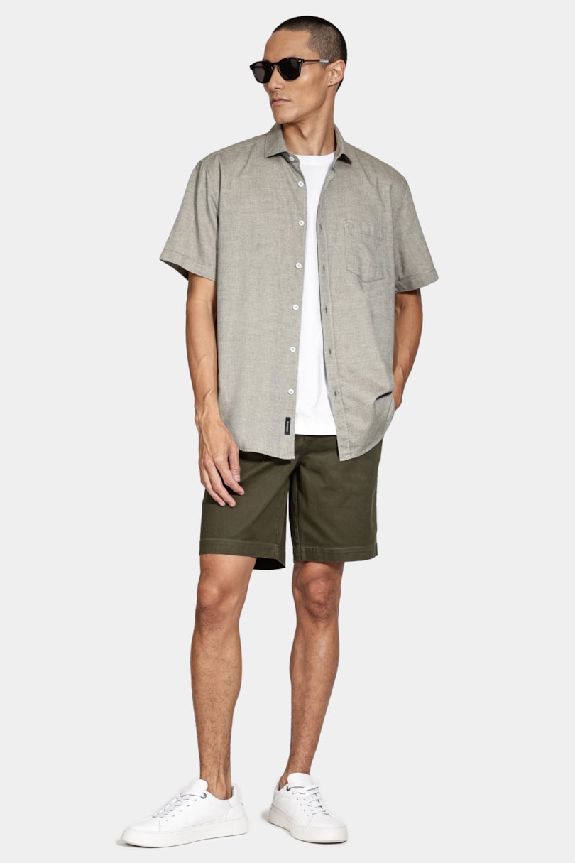 Camisa Manga Curta Algodão Verde Medio