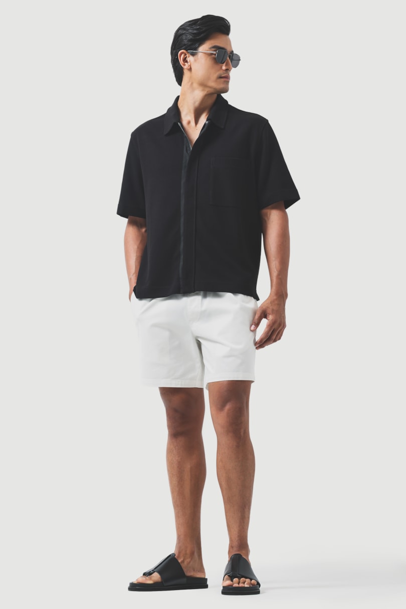 Camisa Manga Curta Box Com Zíper Preto