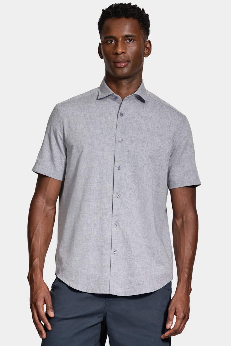 Camisa Manga Curta Capri Mescla Azul