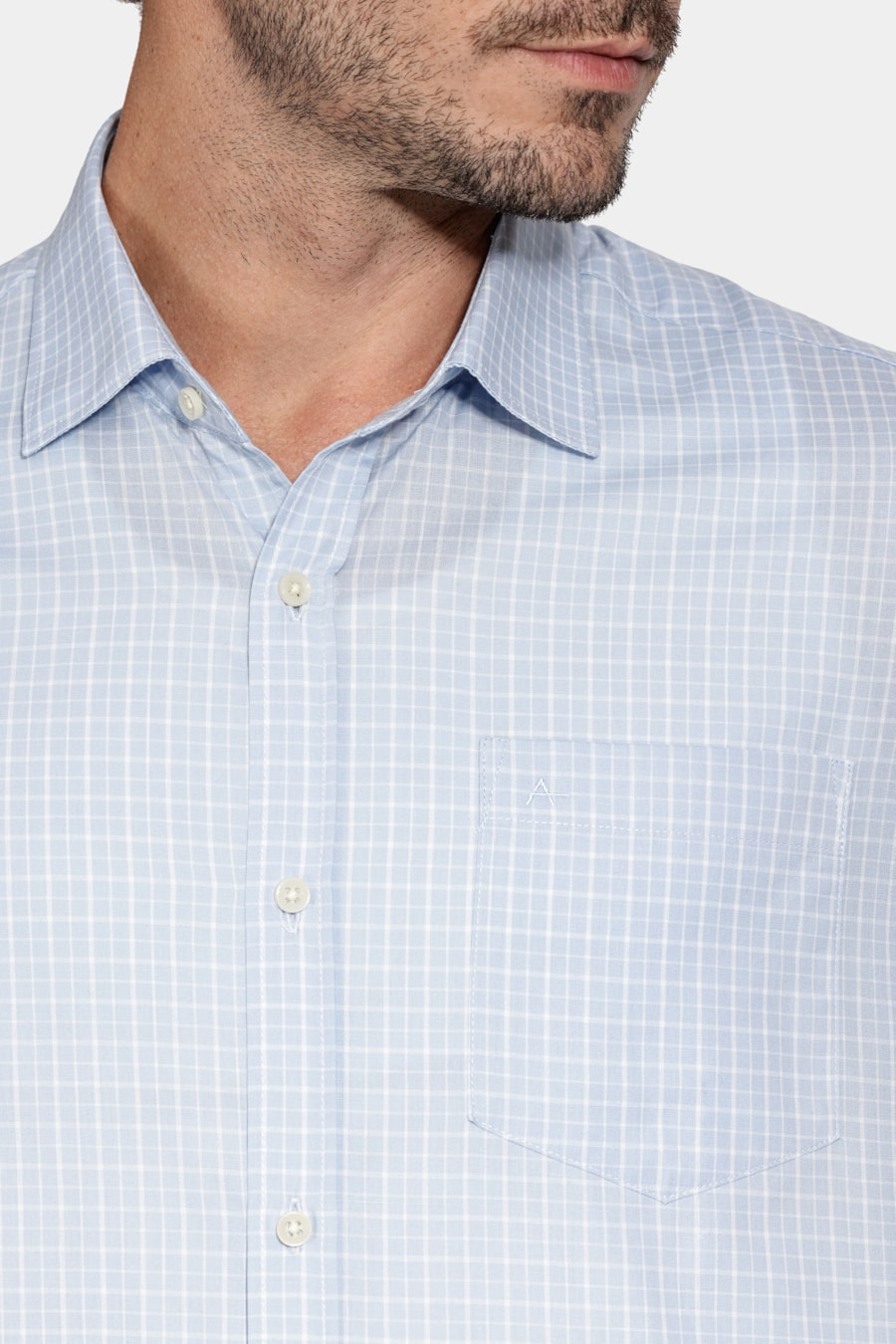 Camisa Manga Curta Cosmo Regular Mini Xadrez Azul Claro C/Branco — foto 3 de 5