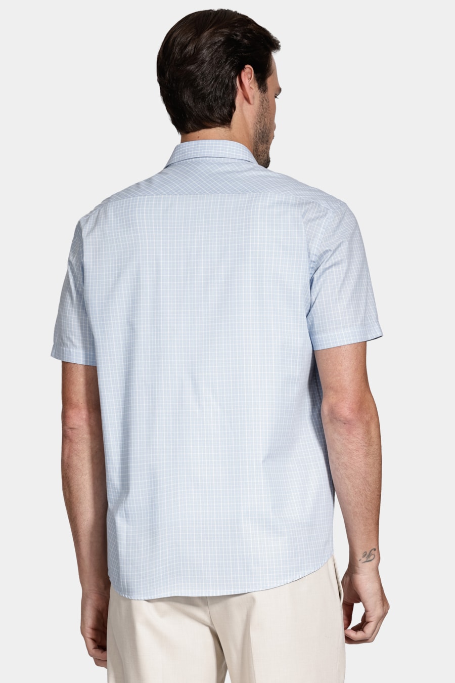 Camisa Manga Curta Cosmo Regular Mini Xadrez Azul Claro C/Branco — foto 4 de 5