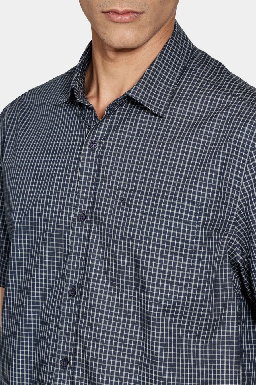 Camisa Manga Curta Cosmo Regular Mini Xadrez Marinho C/ Verde — foto 3 de 6