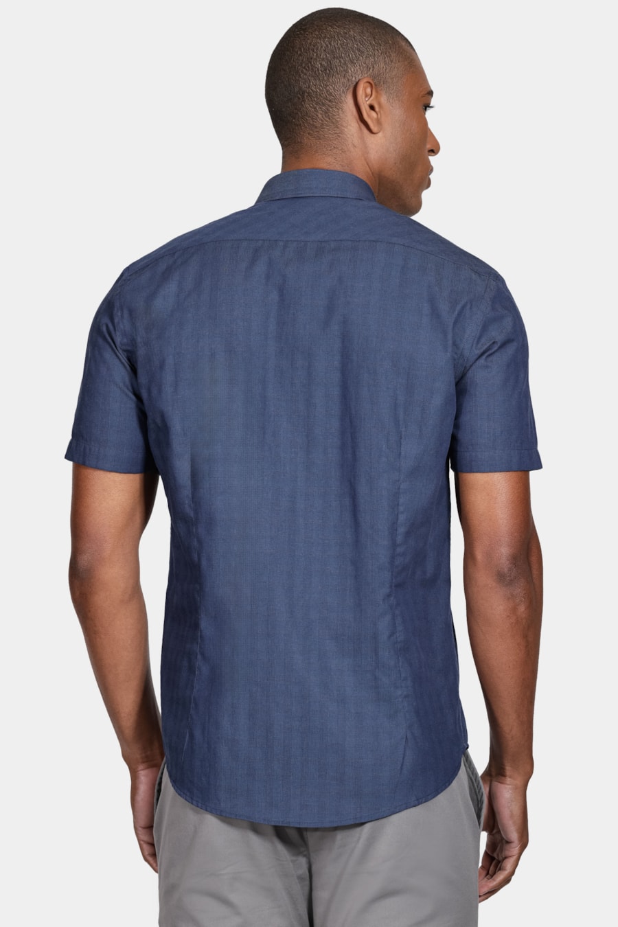 Camisa Manga Curta Cosmo Slim Chambray Maquinetado Marinho — foto 4 de 6