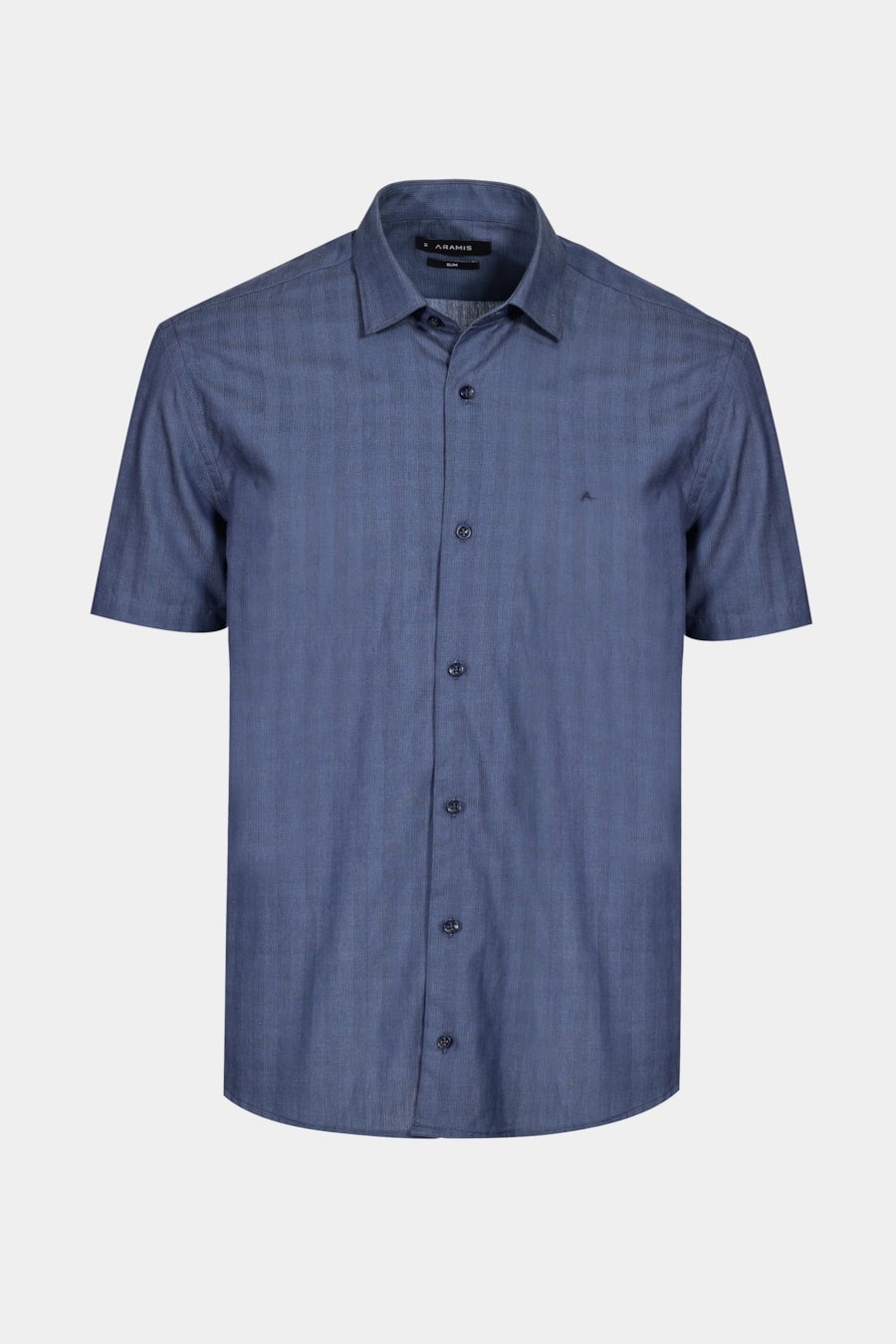 Camisa Manga Curta Cosmo Slim Chambray Maquinetado Marinho — foto 6 de 6