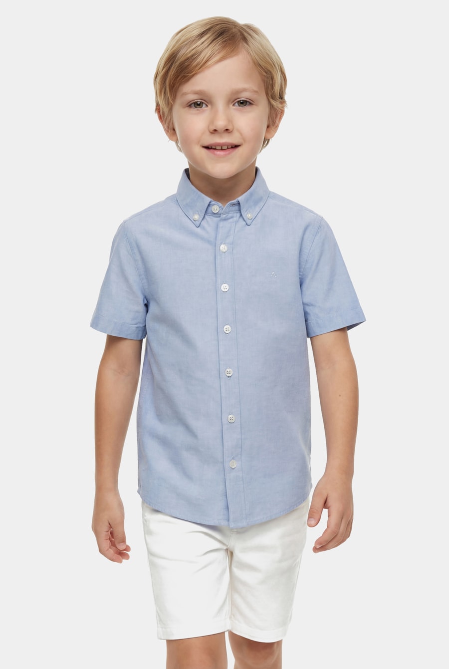 Camisa Manga Curta Infantil Oxford Azul — foto 1 de 5