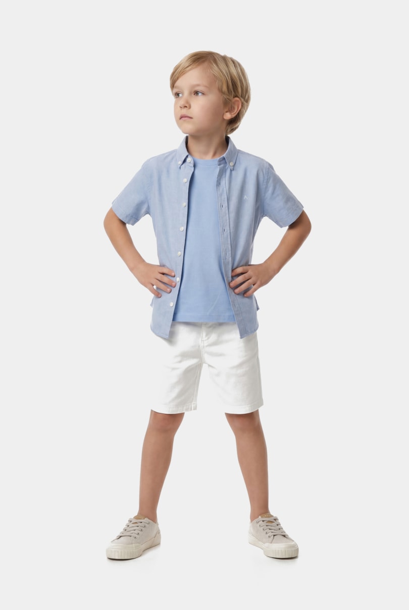 Camisa Manga Curta Infantil Oxford Azul