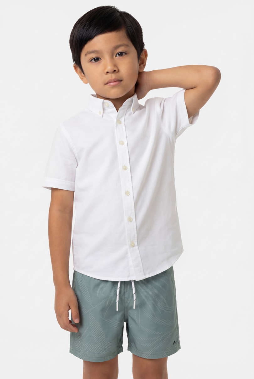 Camisa Manga Curta Infantil Oxford Branco - Não Ativar Mostruário