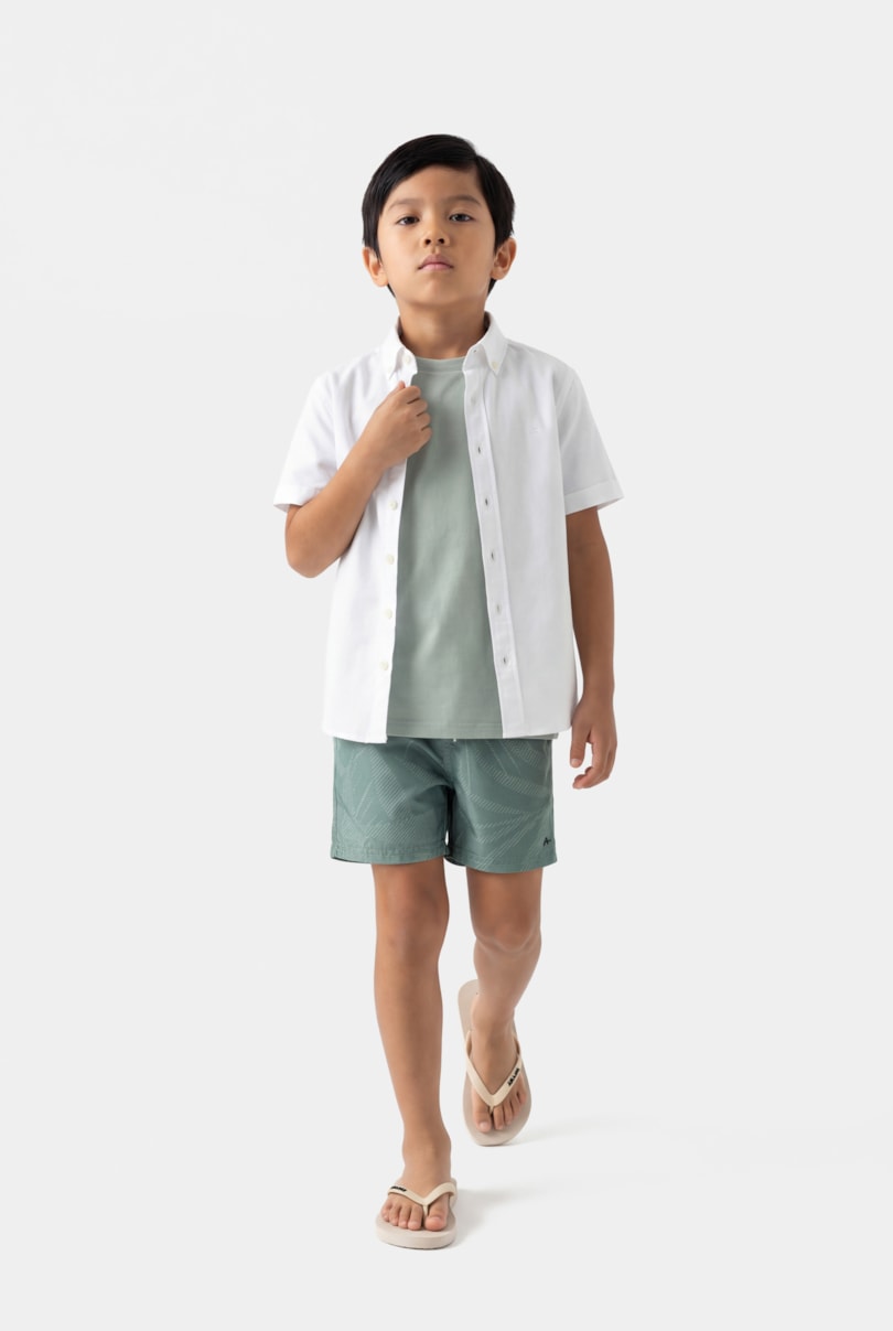 Camisa Manga Curta Infantil Oxford Branco - Não Ativar Mostruário