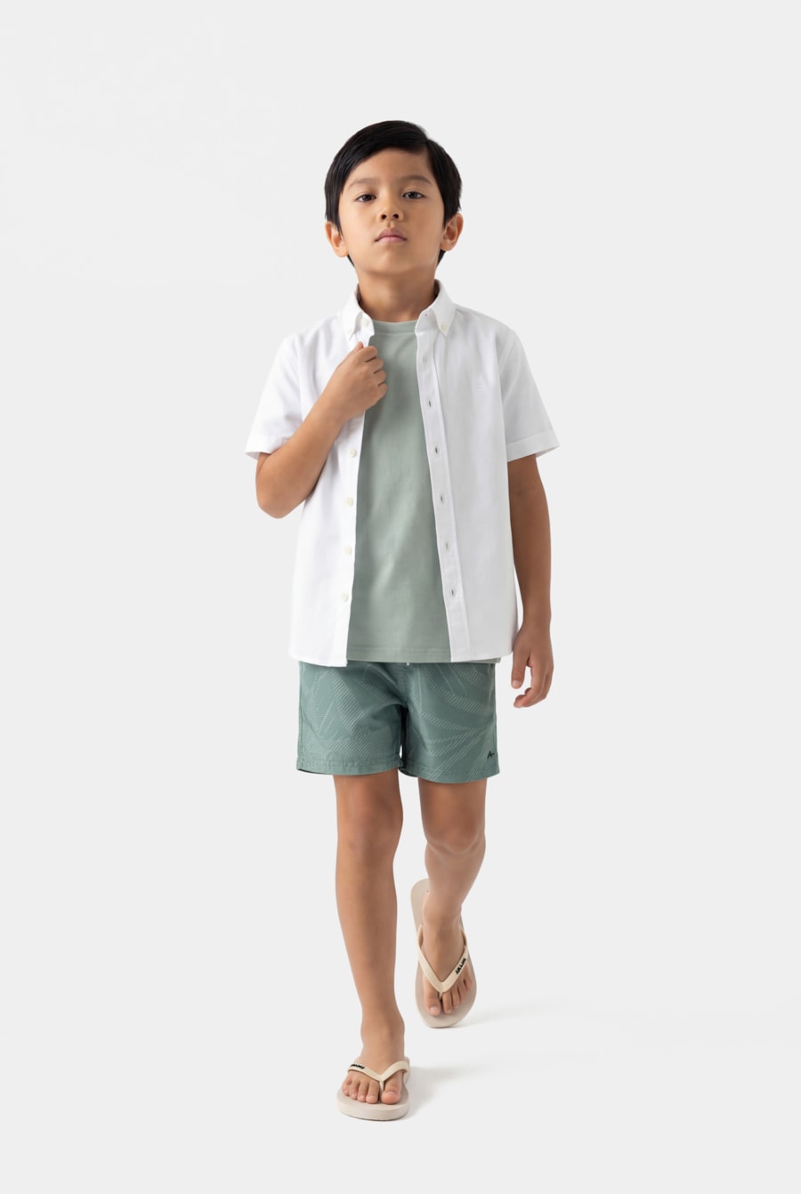 Camisa Manga Curta Infantil Oxford Branco - Não Ativar Mostruário — foto 2 de 5