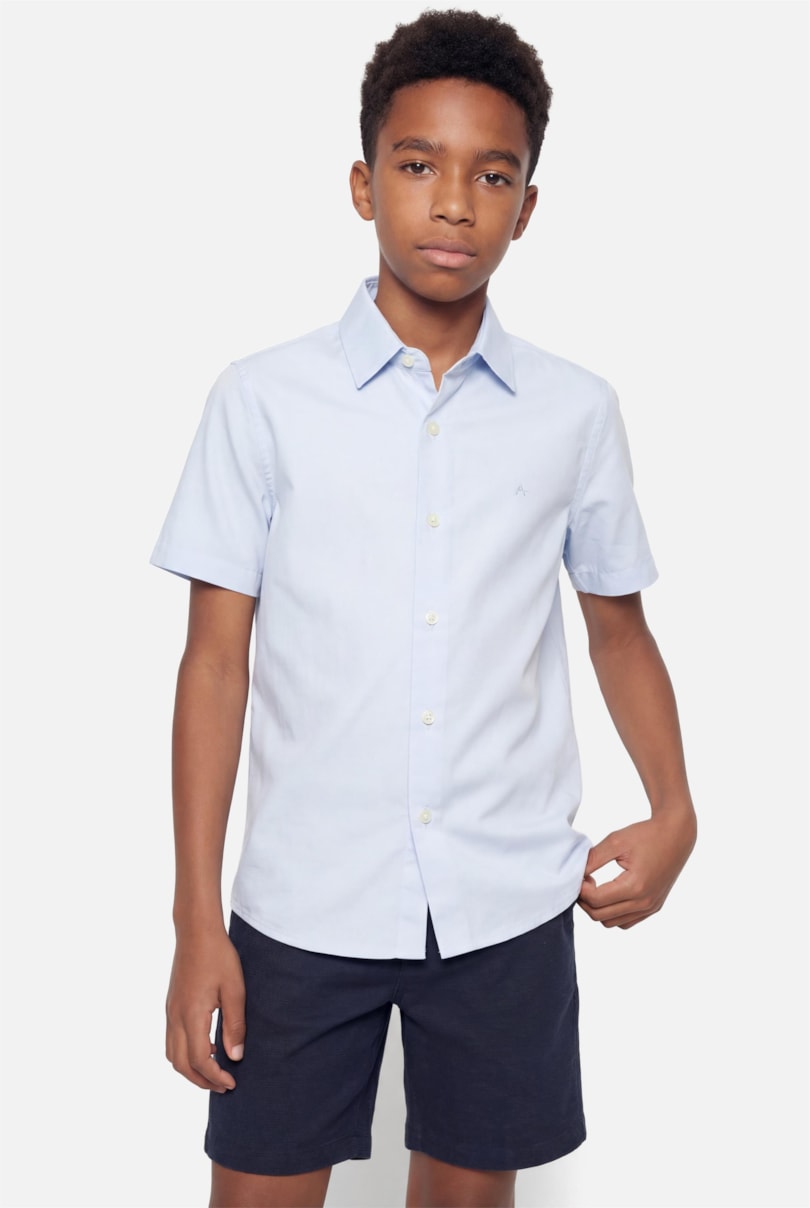 Camisa Manga Curta Infantil Tricoline Lisa Azul Claro - Não Ativar Mostruário